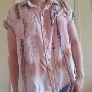 Pink tie dye collared top s. S